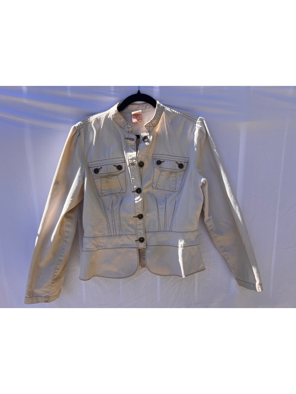 Faded Glory Y2K Utility Jacket Women 14 Washed Khaki Cotton Military Safari